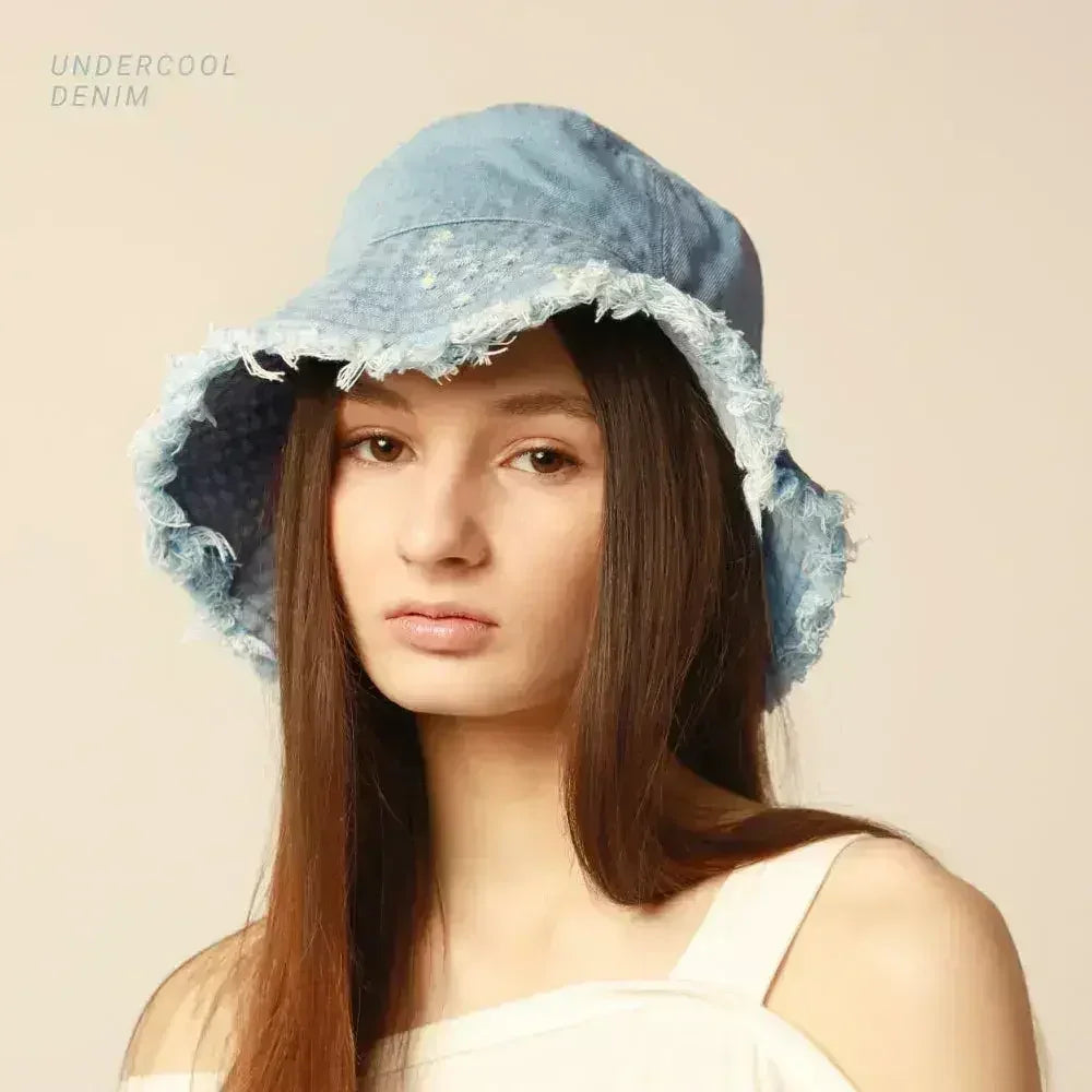 Frayed Bucket Hat - Wide Brim Cotton - UPF 50+ Sun Protection - One Size