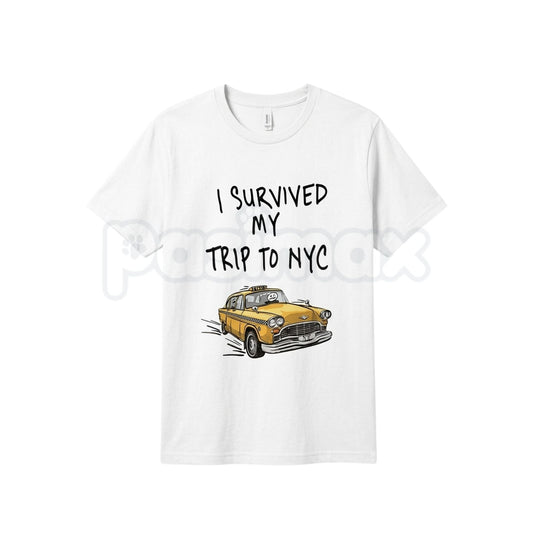 "I Survived My Trip To NYC" Funny T-Shirt – Retro New York City Souvenir Graphic Tee, Premium 100% Cotton Sarcastic Travel Top, Soft Lived-In Heavyweight Urban Humor, Made in USA