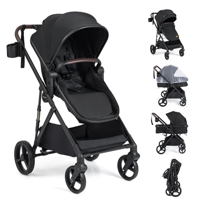 2 in 1 Baby Stroller with Bassinet Mode High Landscape with Reversible Seat and Canopy