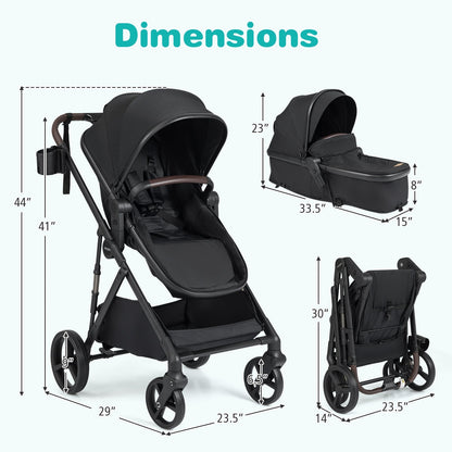 2 in 1 Baby Stroller with Bassinet Mode High Landscape with Reversible Seat and Canopy