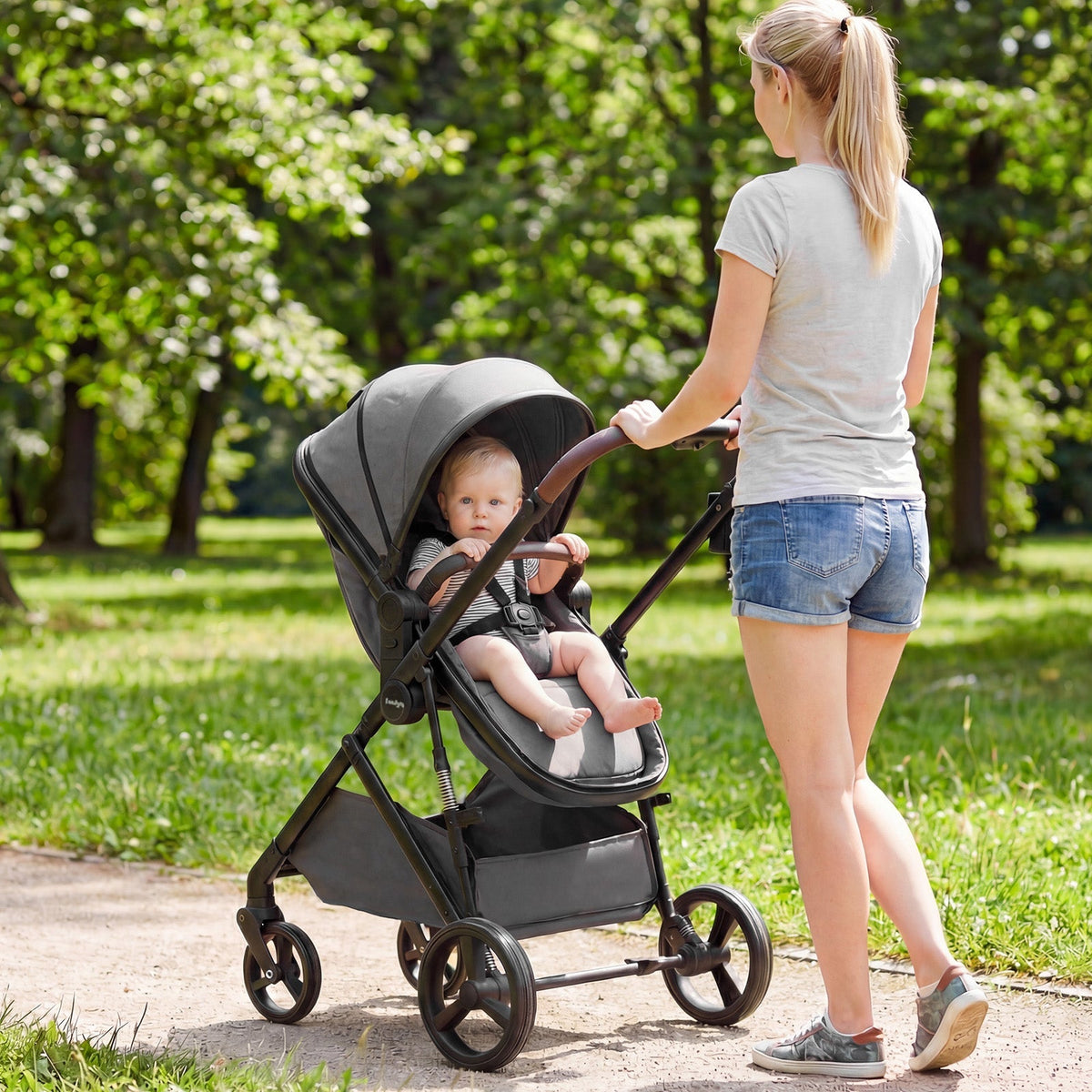 2 in 1 Baby Stroller with Bassinet Mode High Landscape with Reversible Seat and Canopy