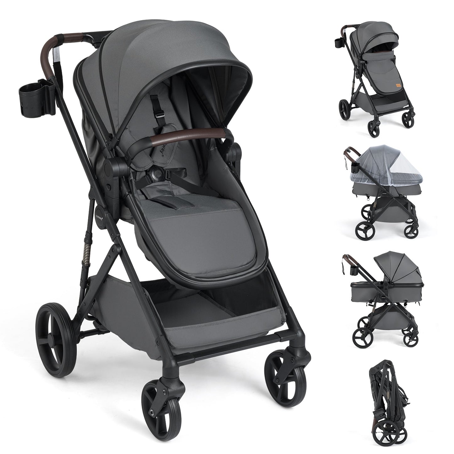 2 in 1 Baby Stroller with Bassinet Mode High Landscape with Reversible Seat and Canopy