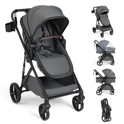 2 in 1 Baby Stroller with Bassinet Mode High Landscape with Reversible Seat and Canopy
