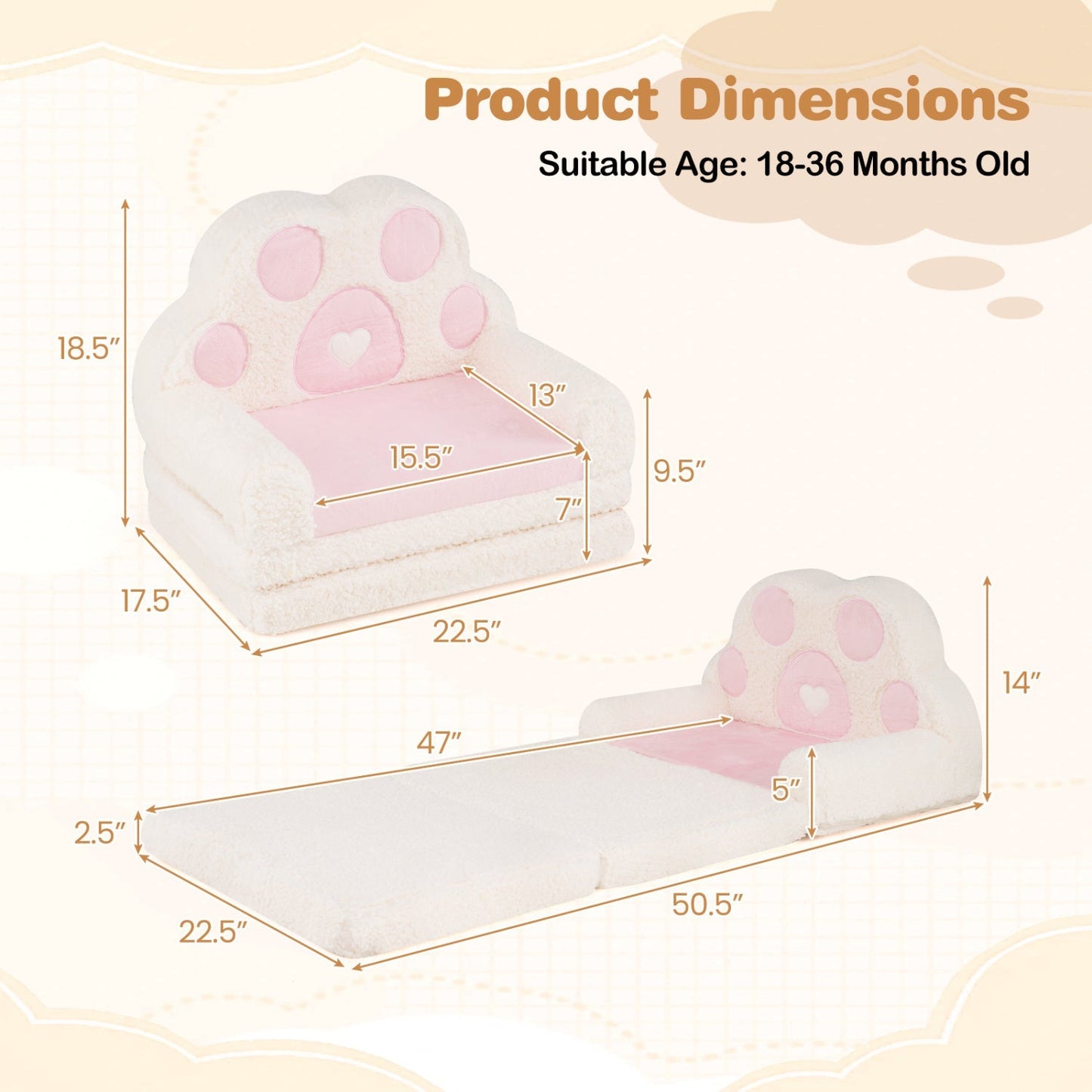 2-in-1 Convertible Kids Sofa to Lounger with Removable Cover