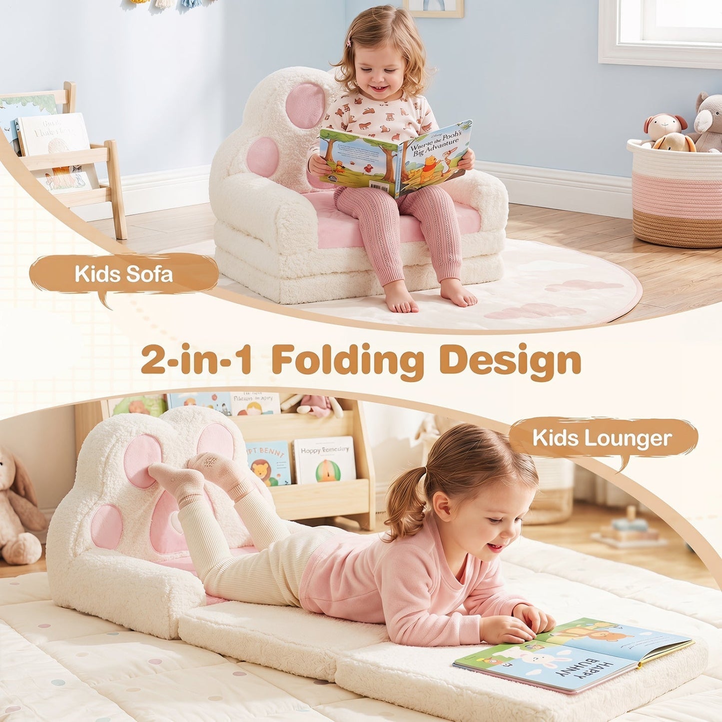 2-in-1 Convertible Kids Sofa to Lounger with Removable Cover