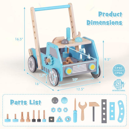 2-in-1 Wooden Baby Walker with Adjustable Speed and Storage