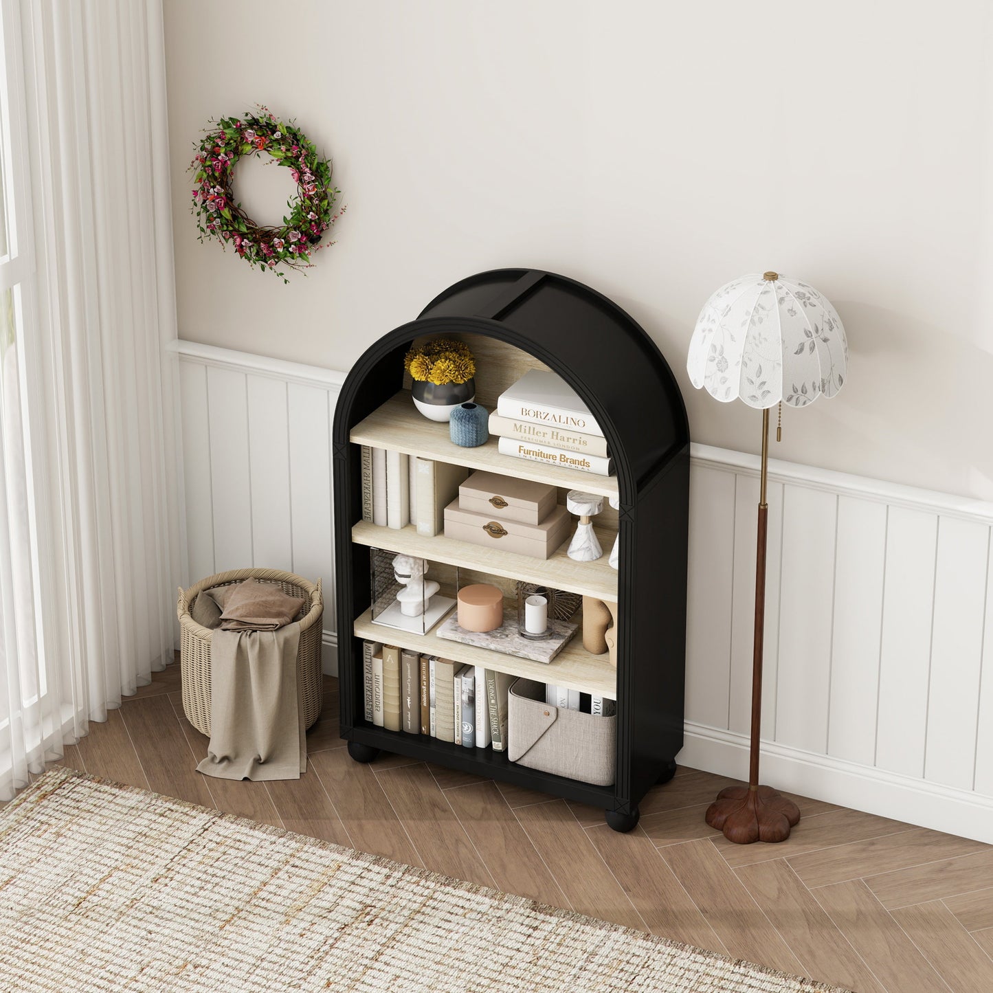 Arched 4-Tier Storage Cabinet with Carved Edges
