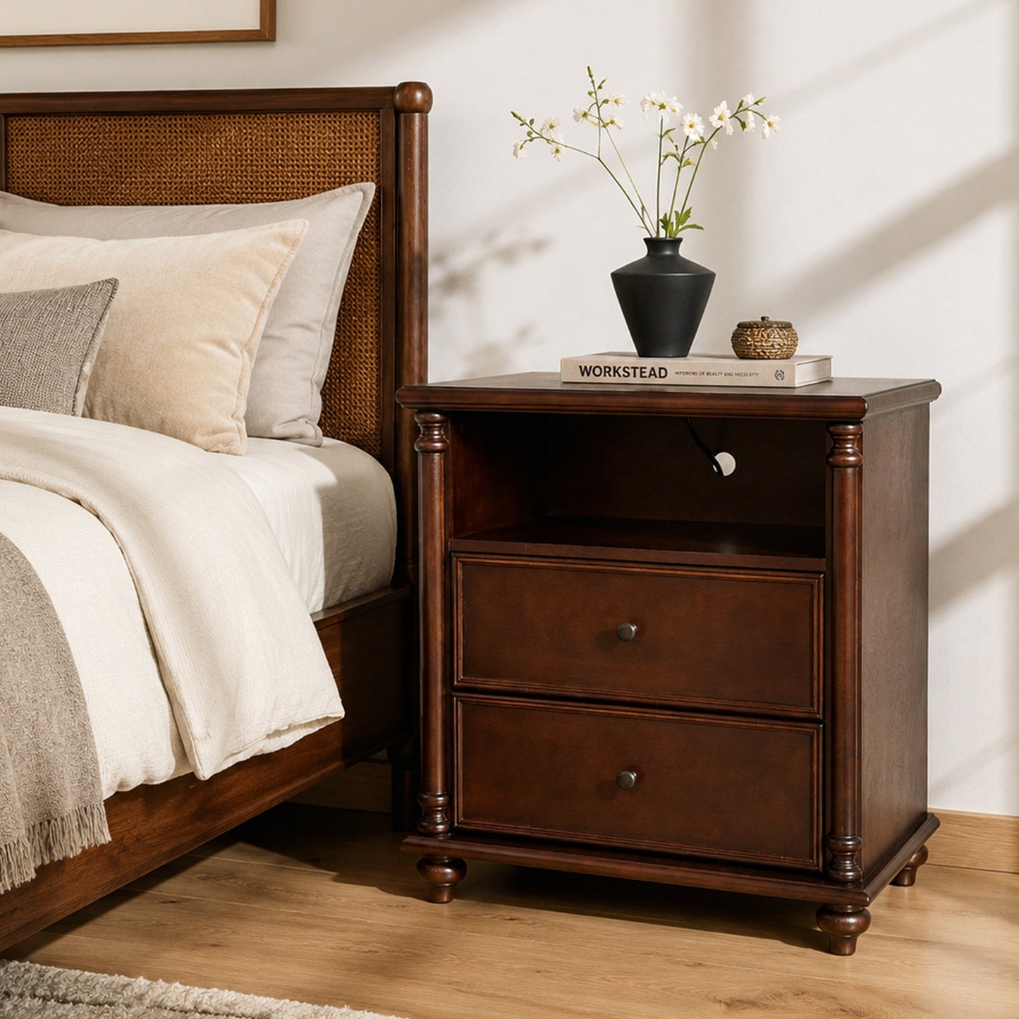 28" Nightstand with Charging Station, Rustic