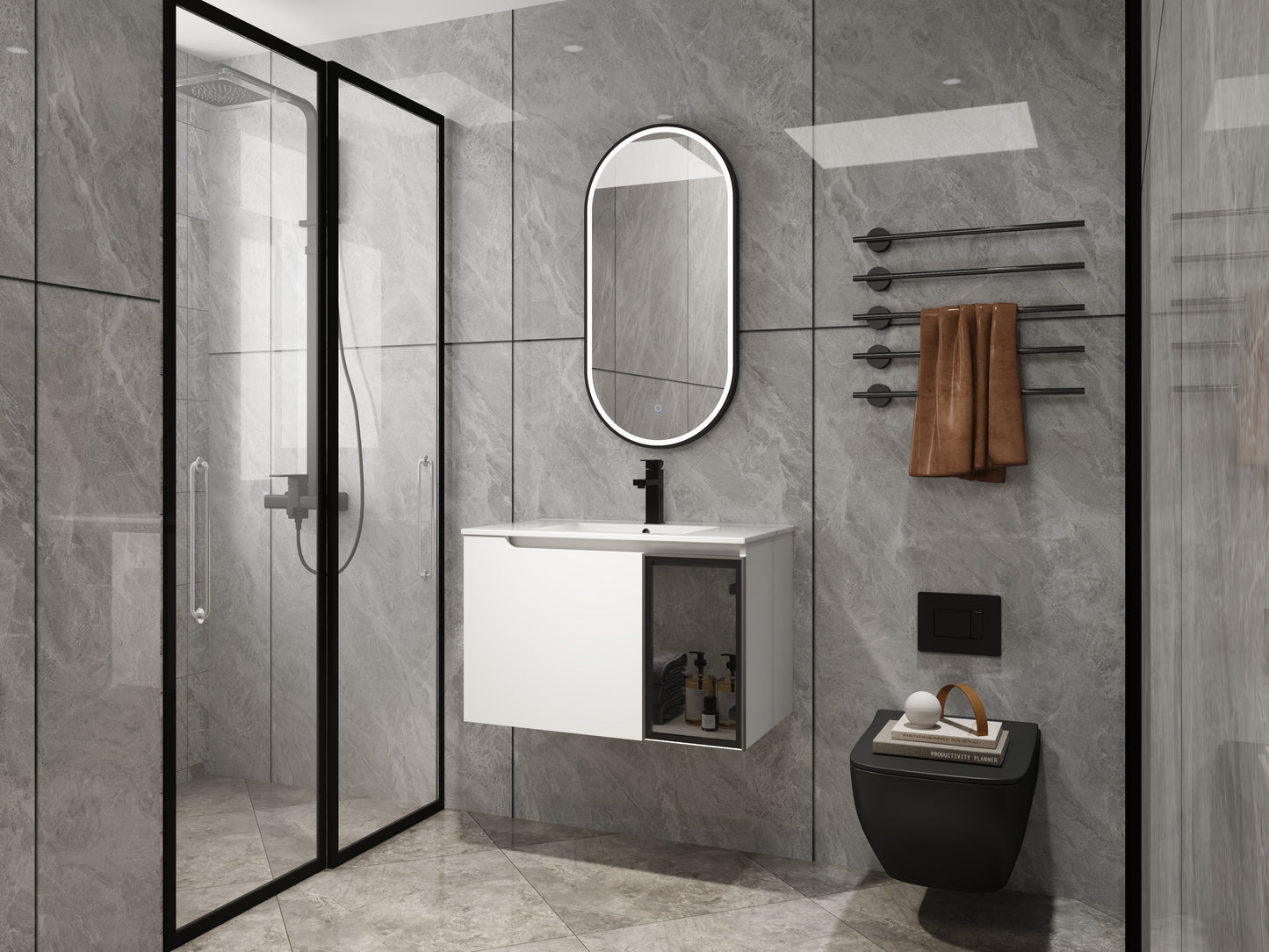 30" Wall-Mounted Bathroom Vanity With Ceramic Sink, Glossy