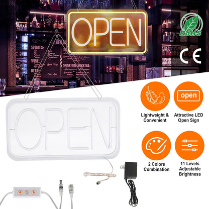 LED Open Sign 16.5x9.1in Business Neon Open Sign Advertisement Board with 11 Levels Adjustable Brightness