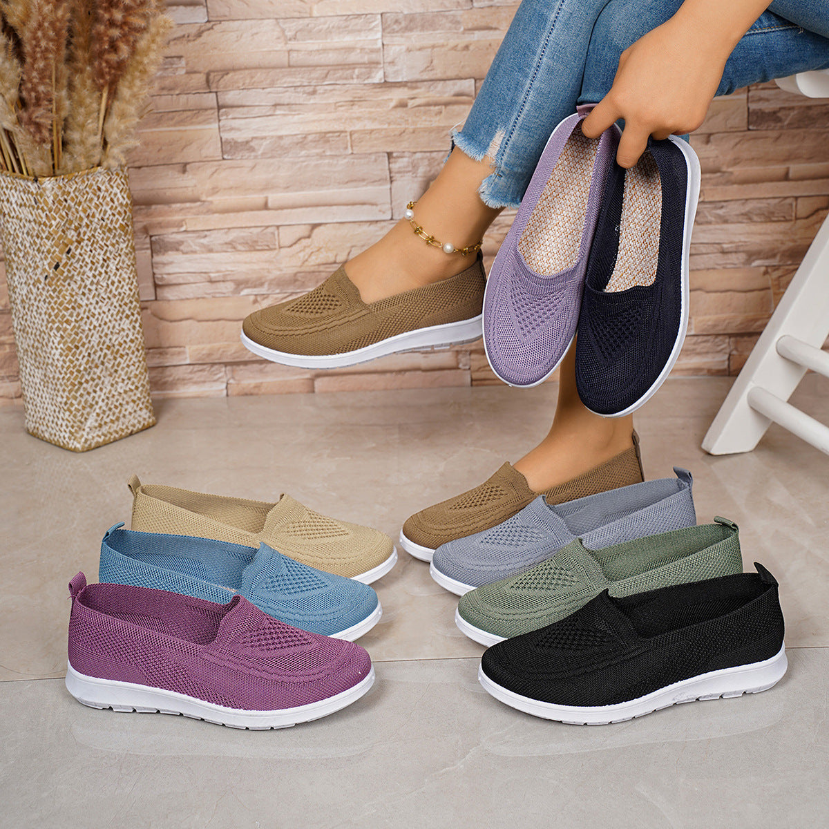 Flyknit Shoes Casual Loafers Foreign Trade  Soft Soles
