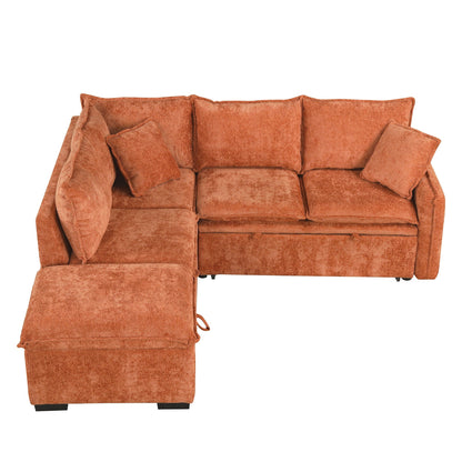 Convertible Sofa Bed Sectional Sofa Sleeper L-Shaped Sofa With A Storage Ottoman, Two Pillows, Two Power Sockets And Two USB Ports For Living Room