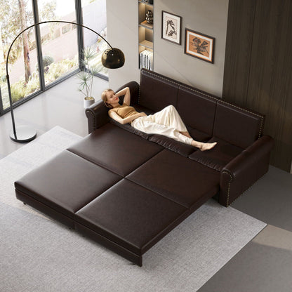 3 In 1 Convertible Sleeper Sofa With Nailhead Trim & Rolled Arm