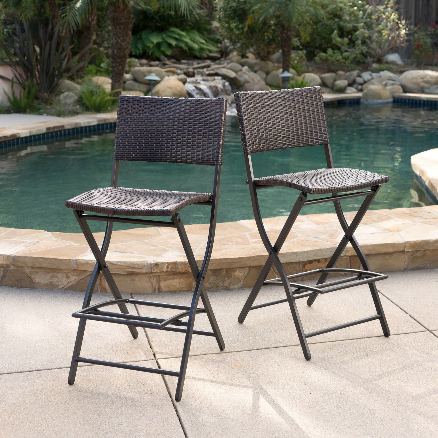 Outdoor Wicker Barstools Faux Rattan Patio Bar Stools - Set of 2
