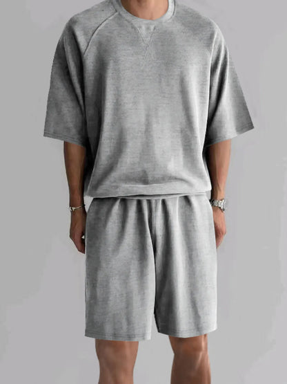 Men's Full Size Round Neck Top and Shorts Set Plus Size