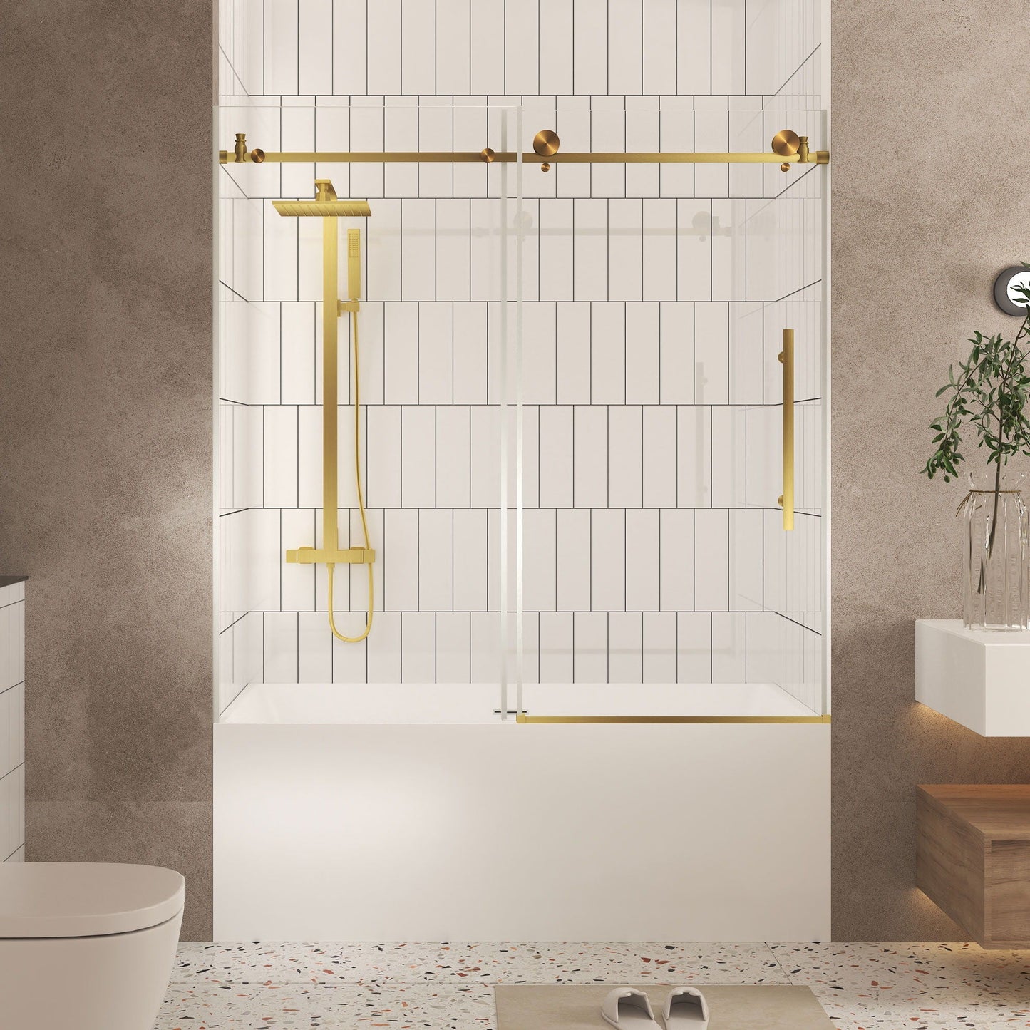 Frameless Shower Door, Smooth Sliding Tracks