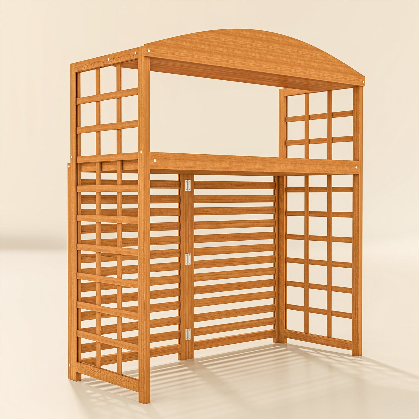 Outsunny Wood Air Conditioner Fence, Outdoor Privacy Screen Potting Table with Shelves