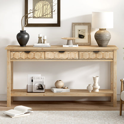 U_Style 58.3'' Fir Veneer Entryway Table with Honeycomb-patterned Fronts