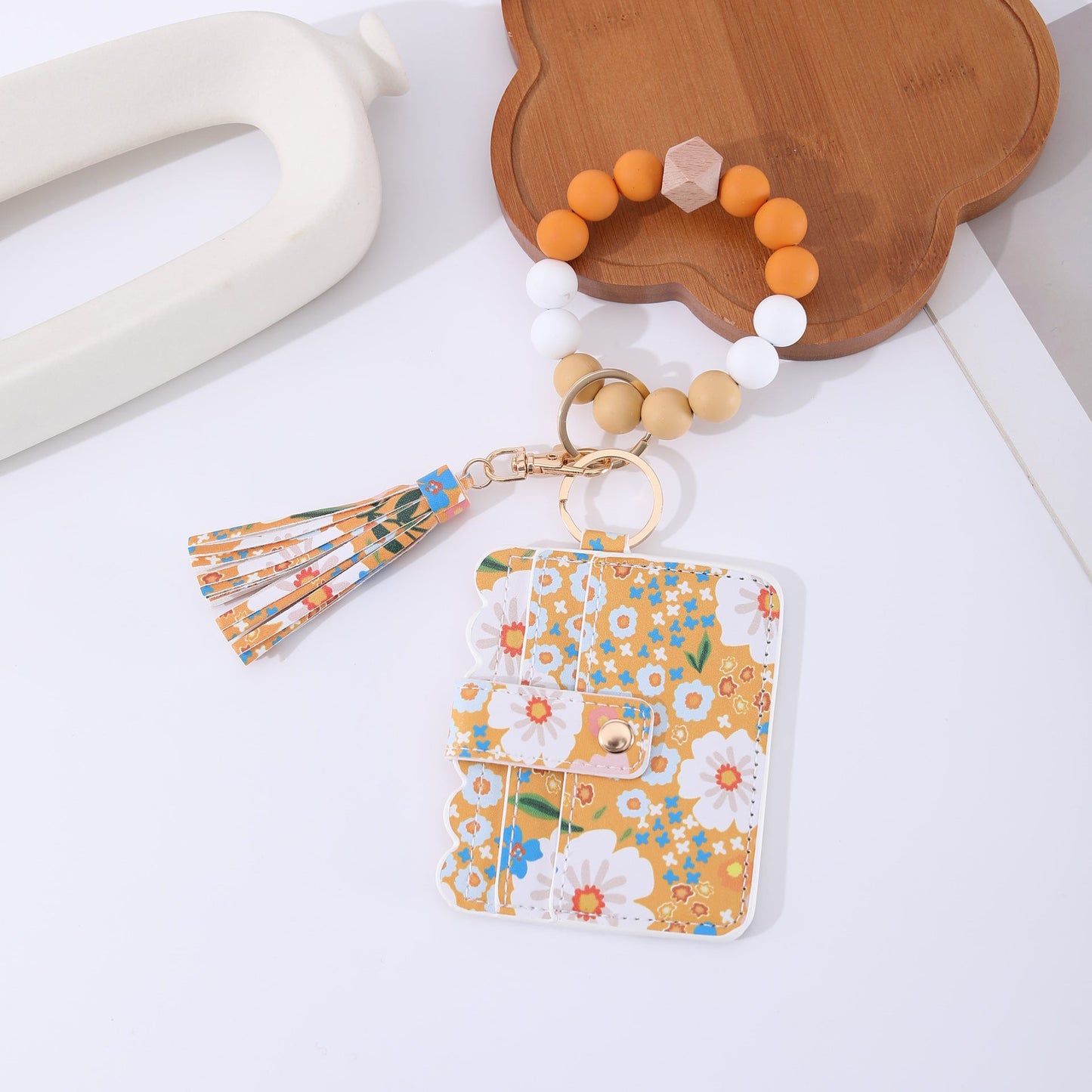 Printed Leather Wallet Keychain For Women