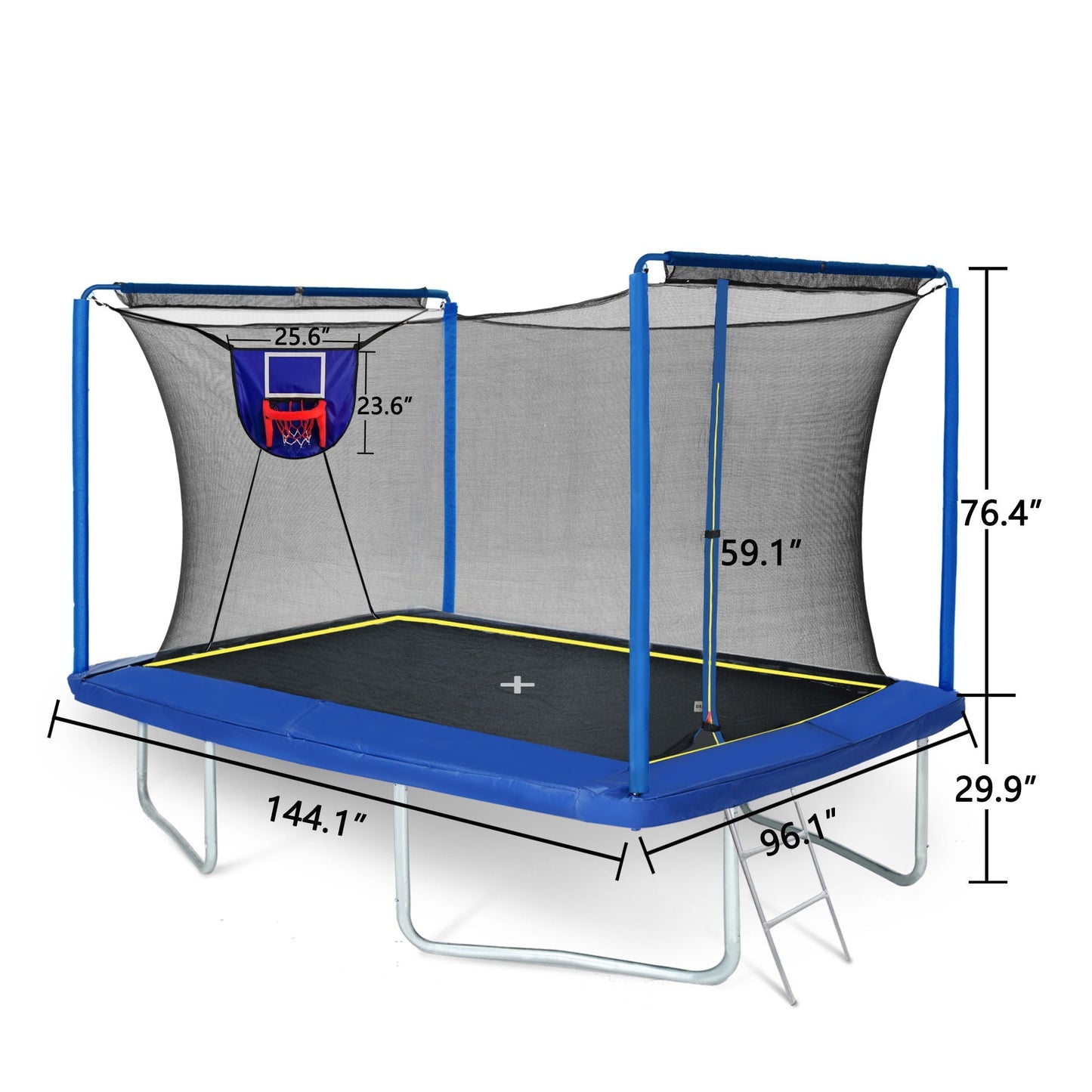 New YC 8ft by 12ft Rectangular Trampoline with Basketball Board and Ladder