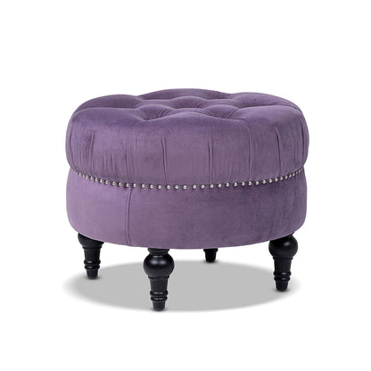 Dawn - Tufted Round Ottoman Nailhead Accents - Purple