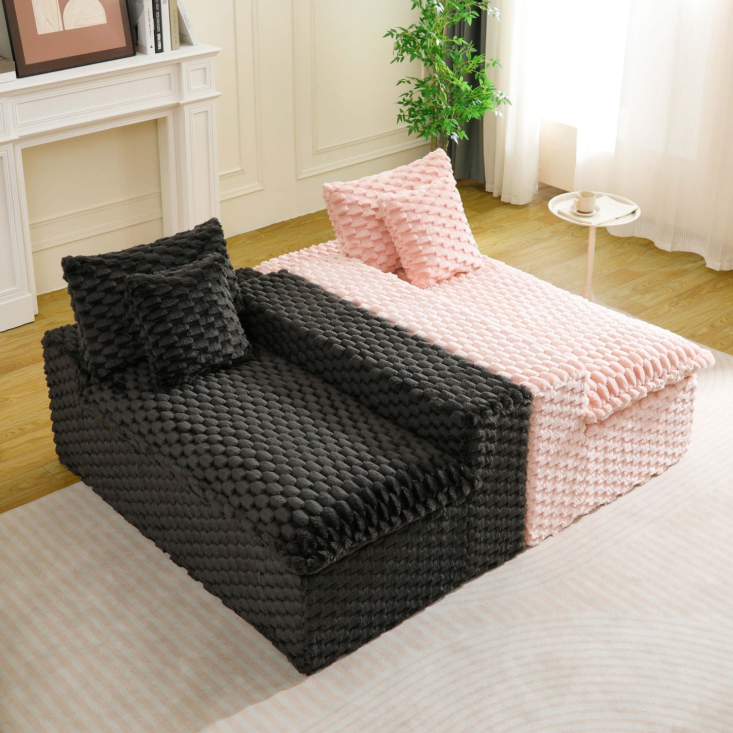 Multifunctional Sofa Pink Black, Fits 4 People