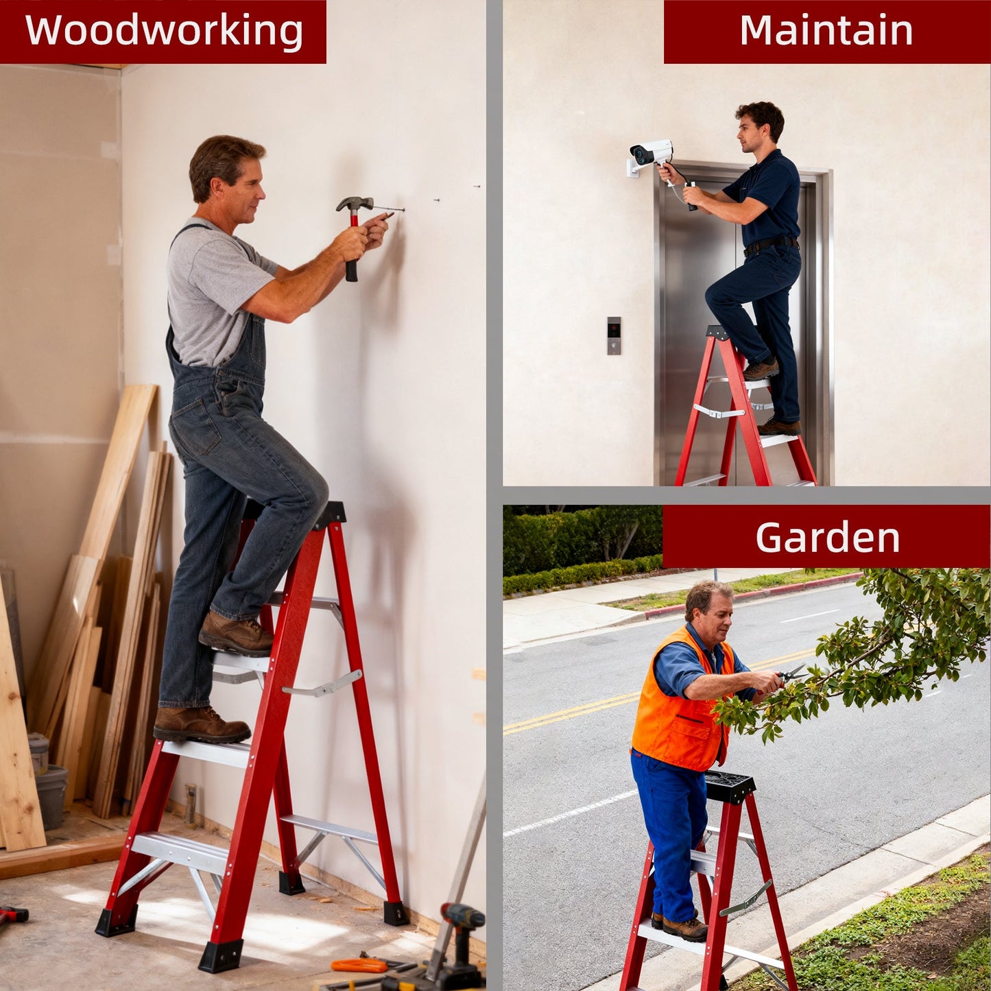 Fiberglass Single-Sided Stepladder for Electrical and Construction Use