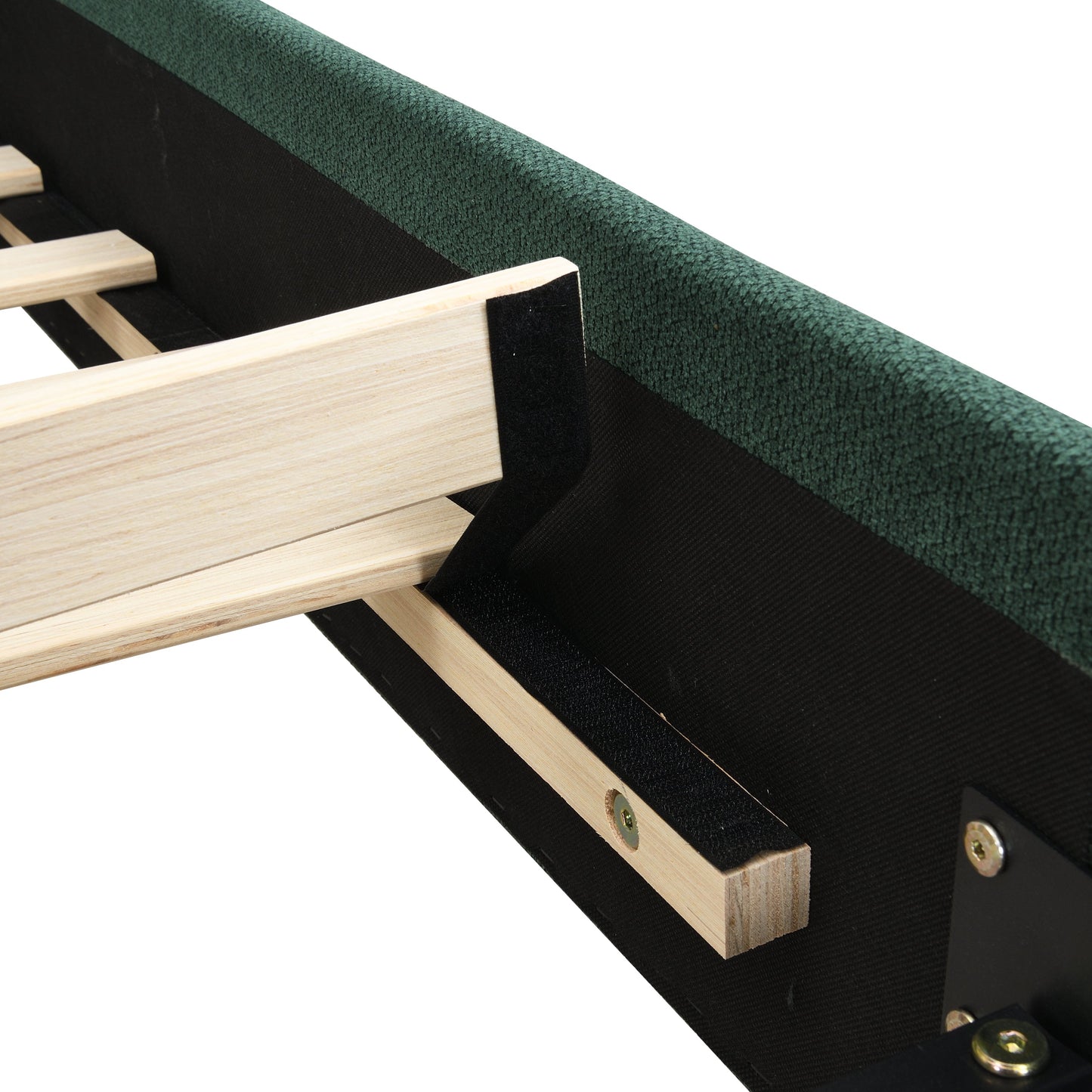 Queen Size Upholstered Platform Bed Frame with Rounded Corners Curved Headboard