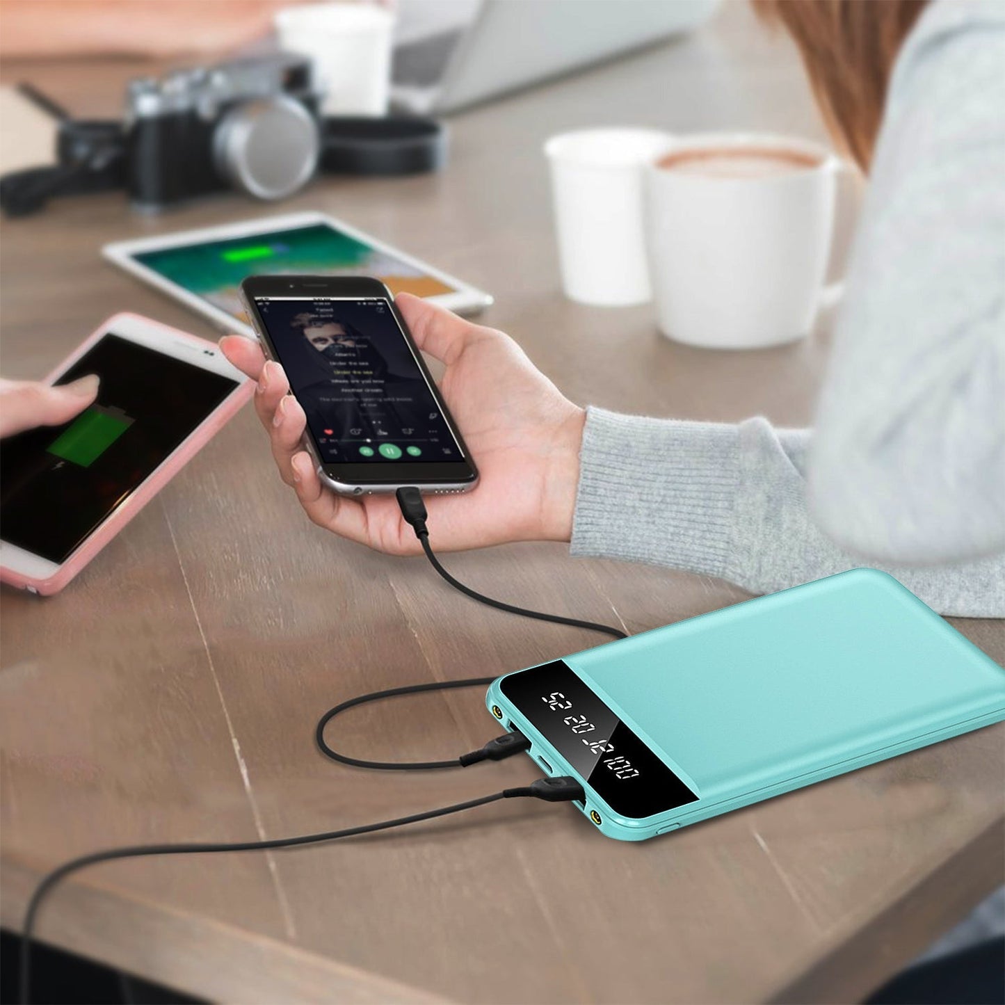 10000mAh Power Bank Portable Ultra Slim Charger External Battery Pack with 2 USB Output Ports Charging Cable LED Flashlight Compatible with IOSPhone 1