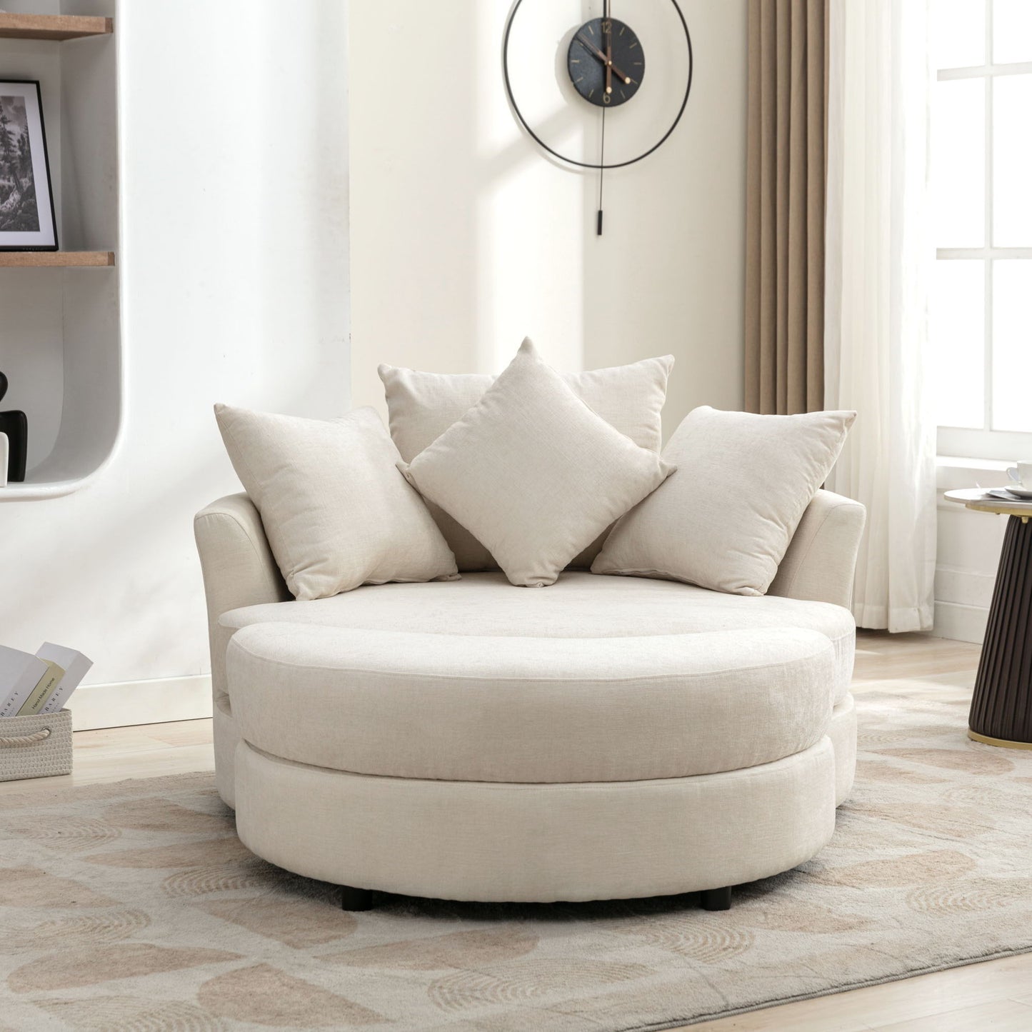 360° Swivel Accent Barrel Chair With Storage Ottoman & 4 Pillows, Modern Leisure Chair Round Accent For Living Room