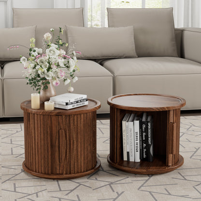 4-Piece Round Coffee Table Set with Sliding Door Storage