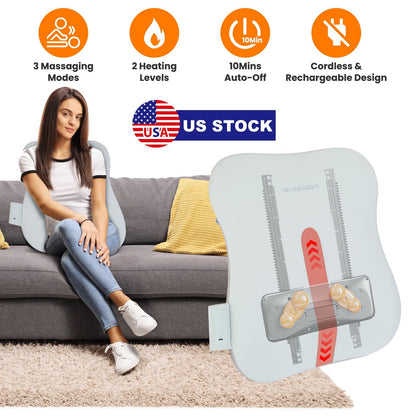 Shiatsu Back MassagerÊ3D Deep Tissue Kneading Massage Pillow Cordless USB Rechargeable with 3 Massaging Modes 2 Heating Levels 10Mins Auto-OffÊfor Bac