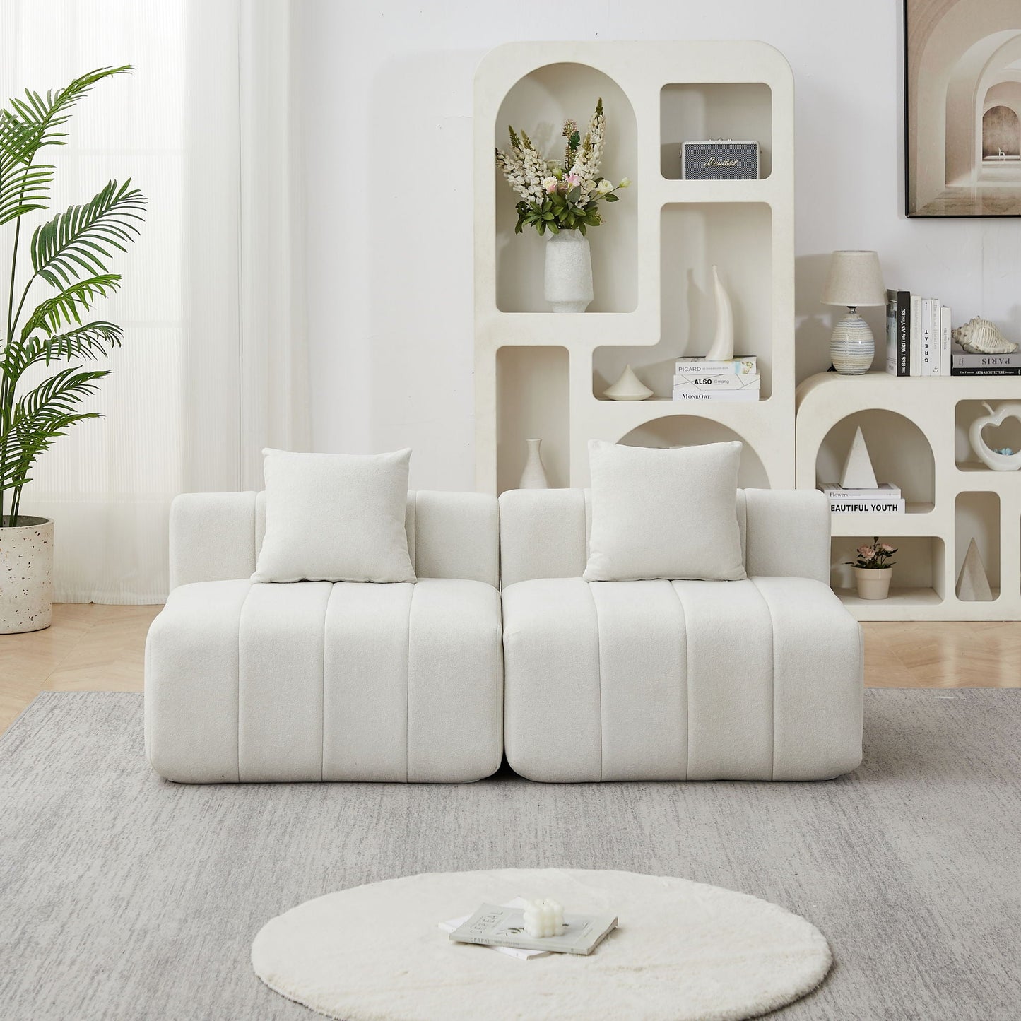 Modular Sectional Sofa With 2 Pillows, Symmetrical Design