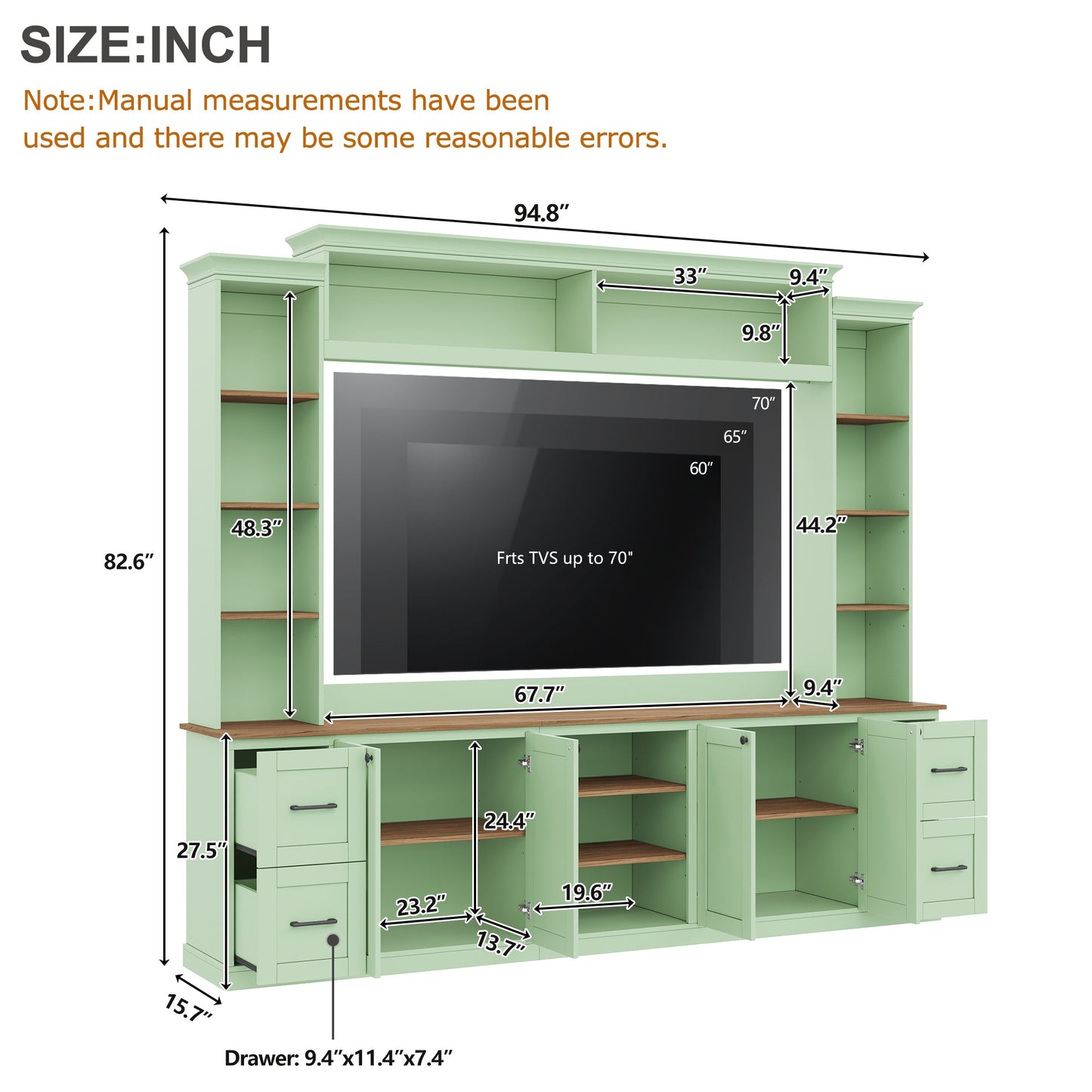 4-in-1 Entertainment Center Wall Unit with Bookshelf for TVs Up to 70"