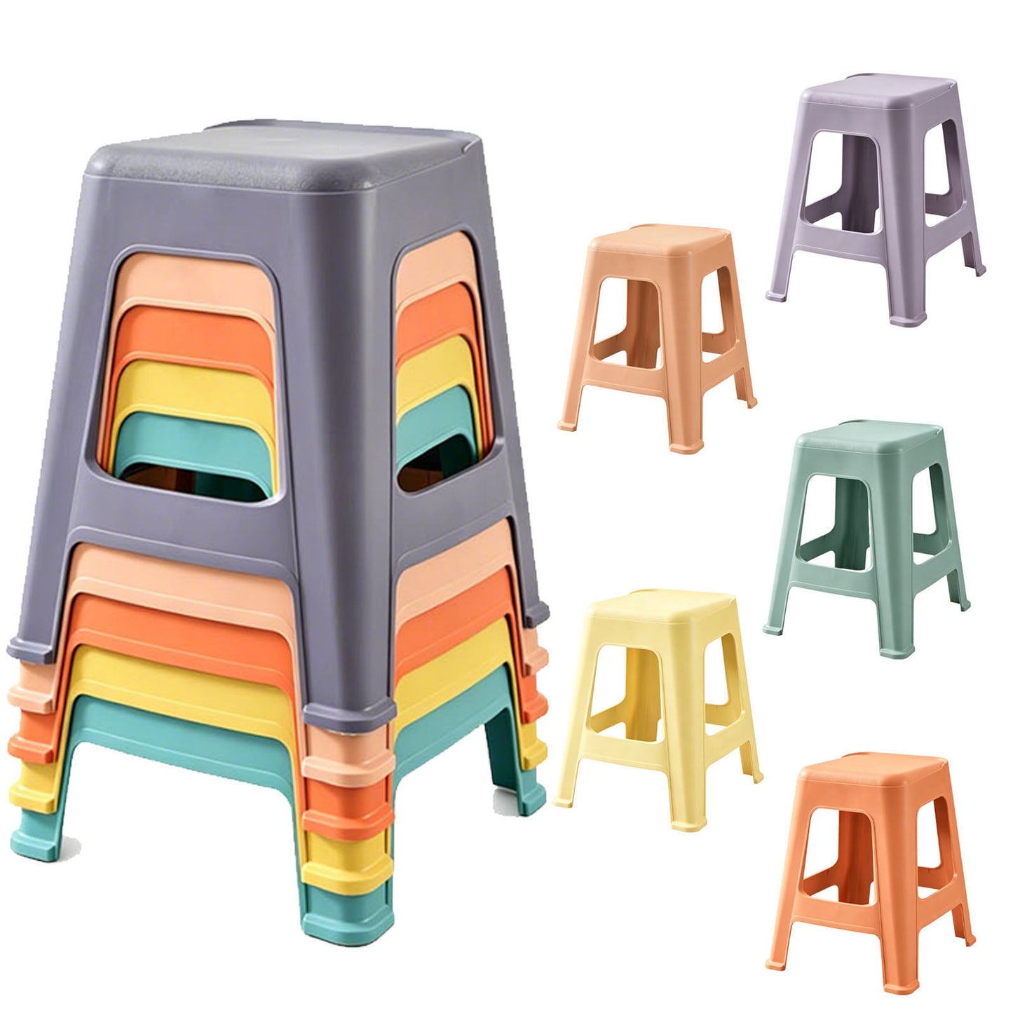 5 Pack Stackable Classroom Stools, 18.8" Height Colorful Nesting Plastic Stool