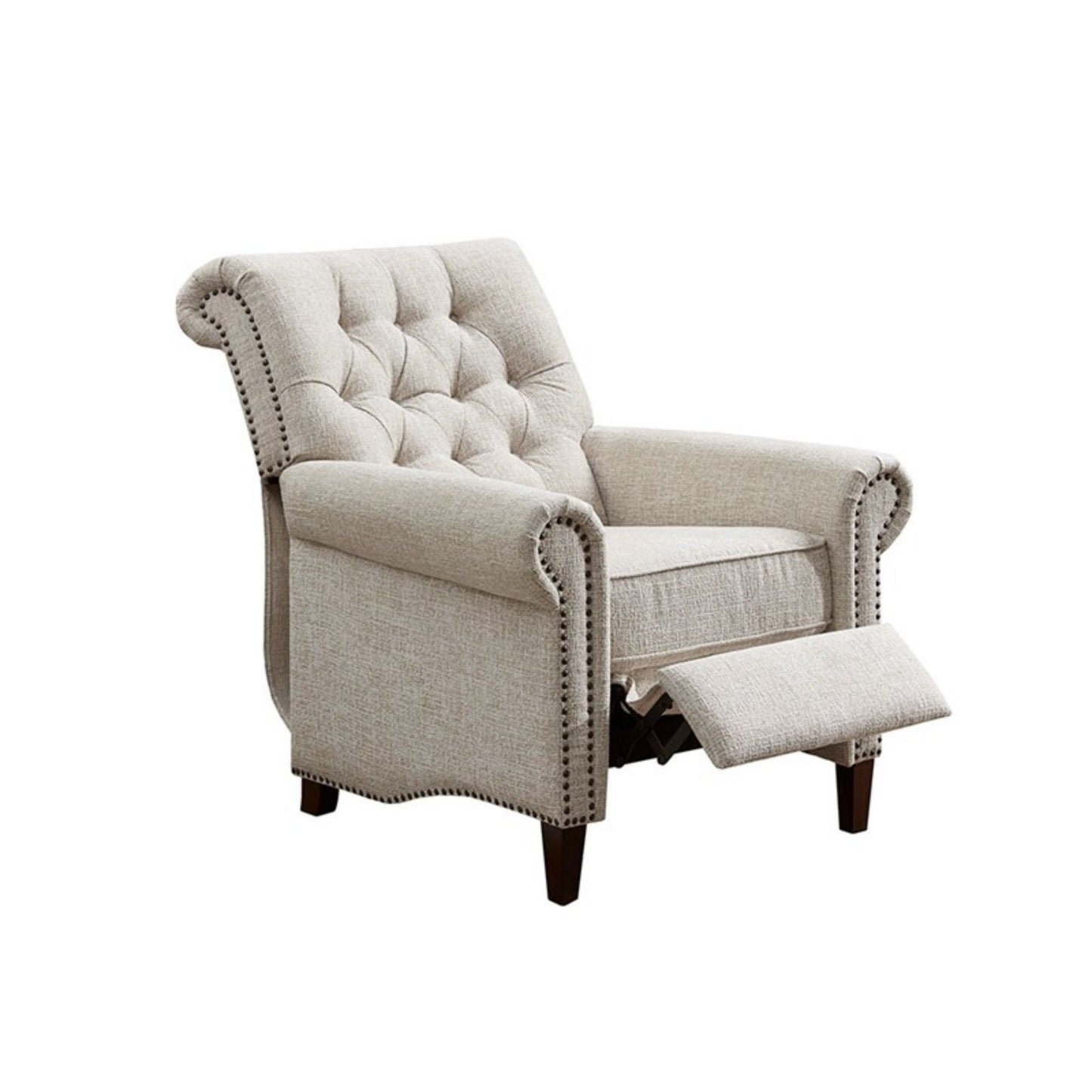 Aidan - Push Back Recliner Chair With Tufted Back And Nailhead Trim - Cream