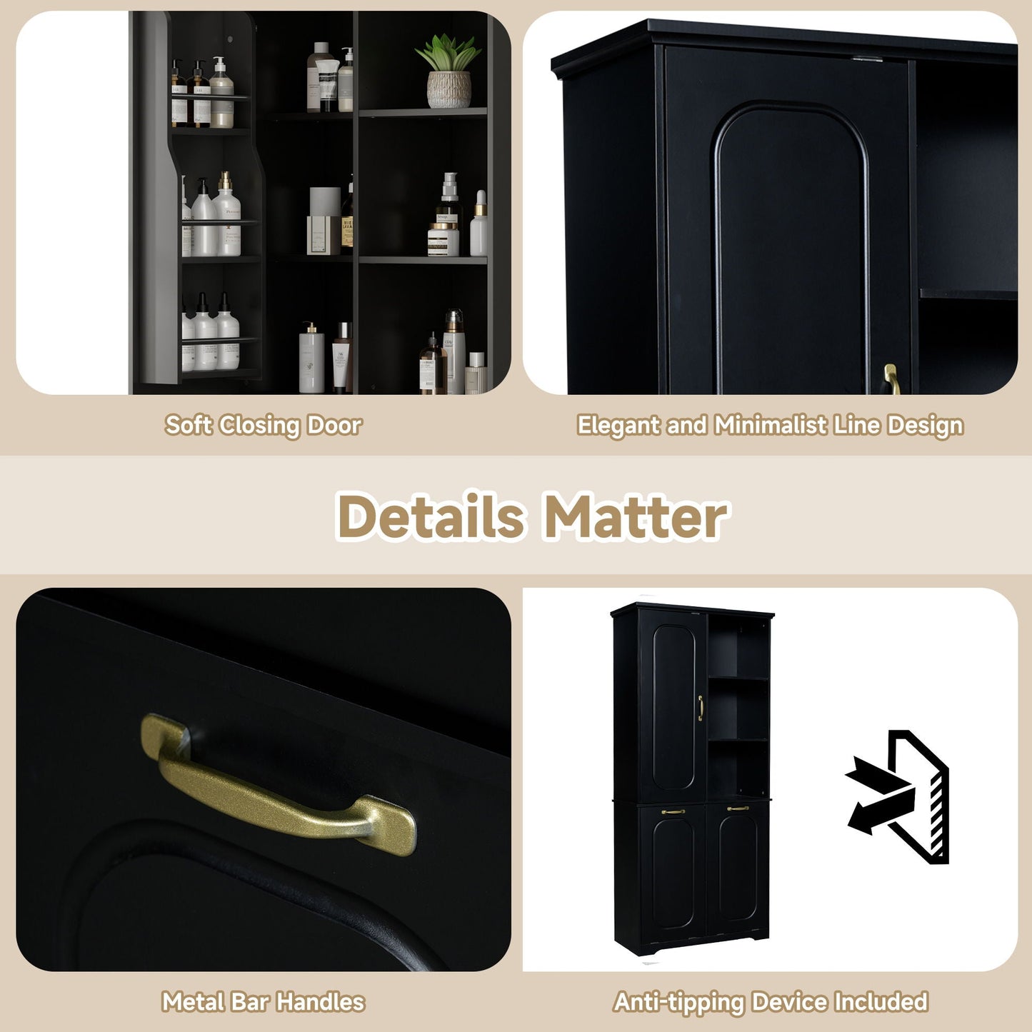 Freestanding Tall Storage Cabinet With 2 Tilt-Out Hampers