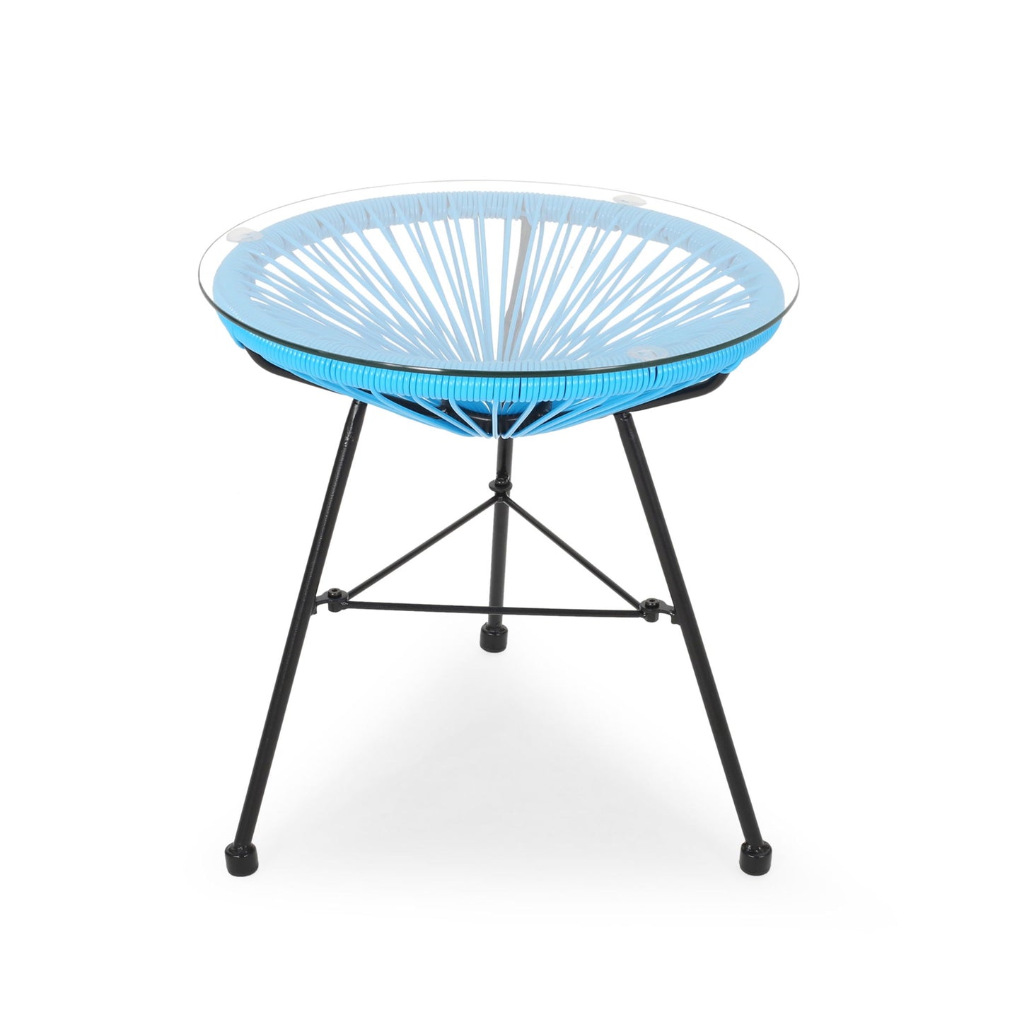 Nusa Modern Rattan Side Table With Tempered Glass Top