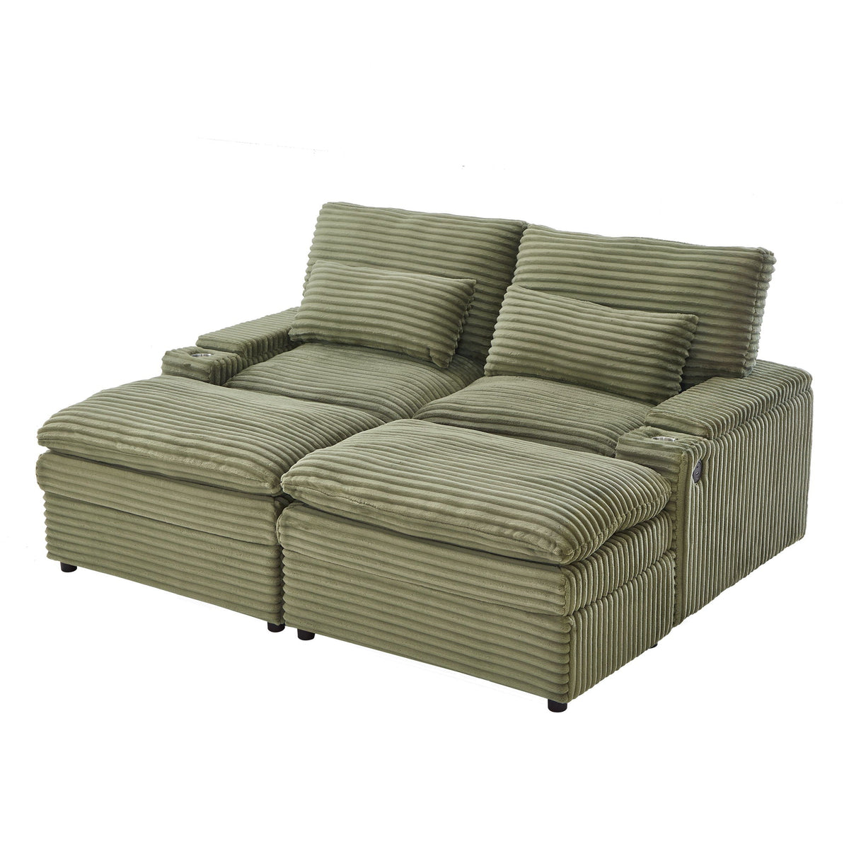Convertible Loveseat Sofa With Storage, USB Ports, Cup Holders