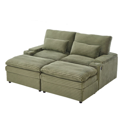 Convertible Loveseat Sofa With Storage, USB Ports, Cup Holders