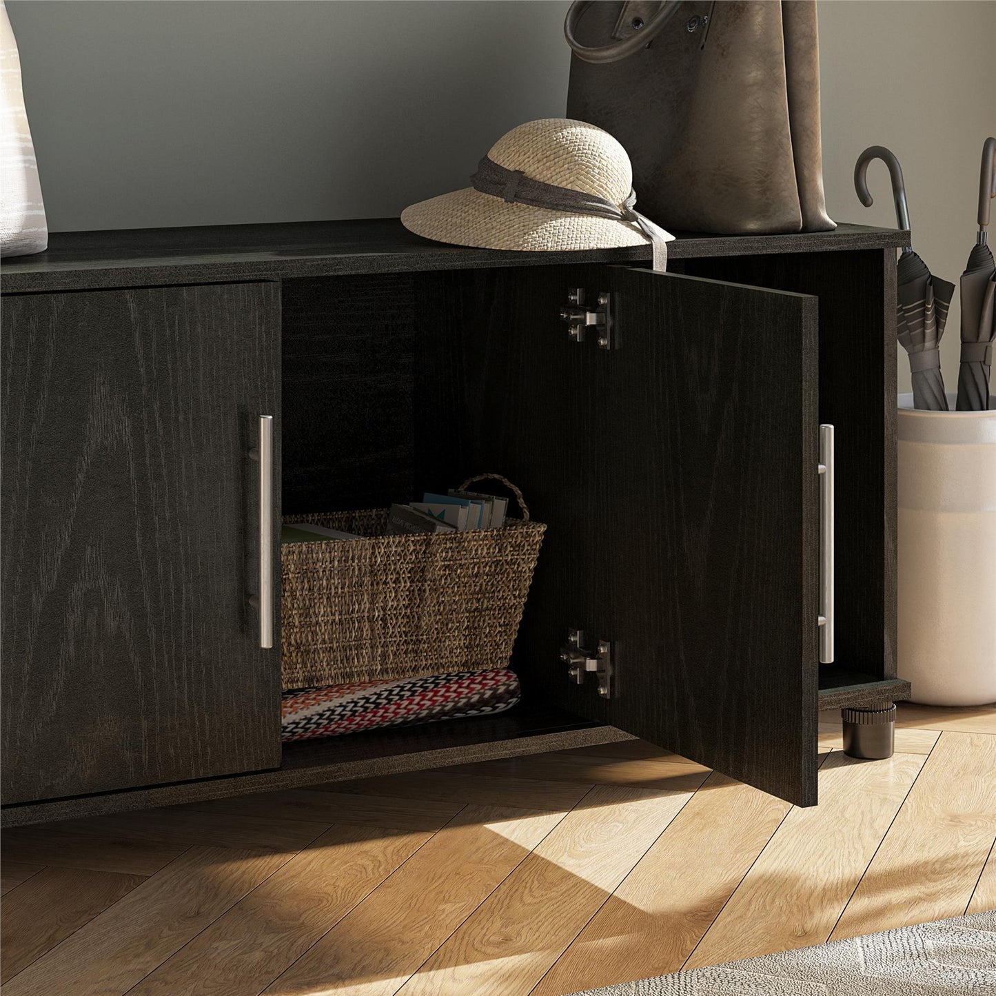 Systembuild Evolution Camberly - Shoe Storage Bench - Black Brown