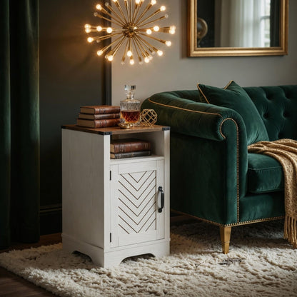 Farmhouse Nightstand With Charging Station & Storage