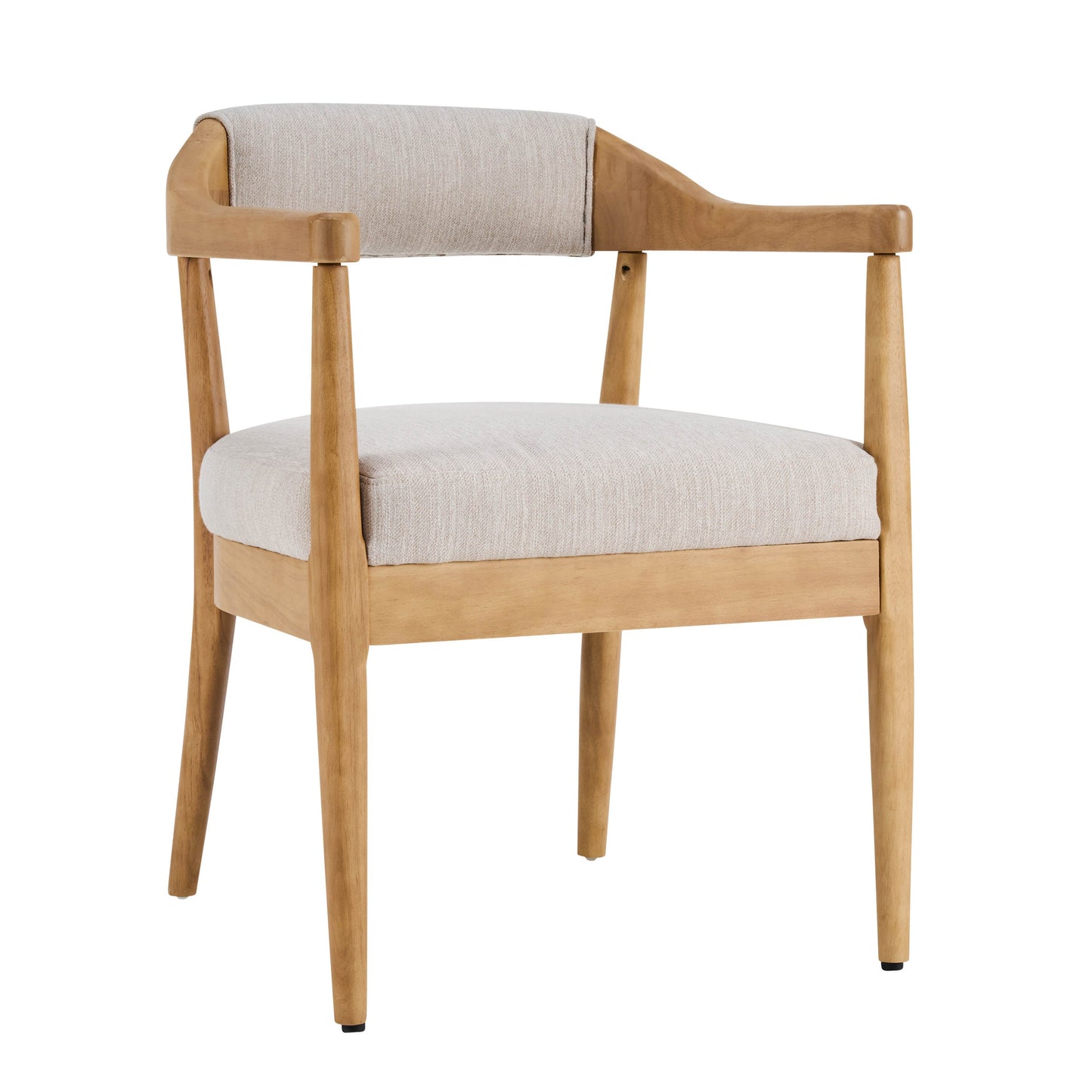 Wood Frame Upholstered Dining Chairs with Armrests (Set of 2) - Beige + Natural