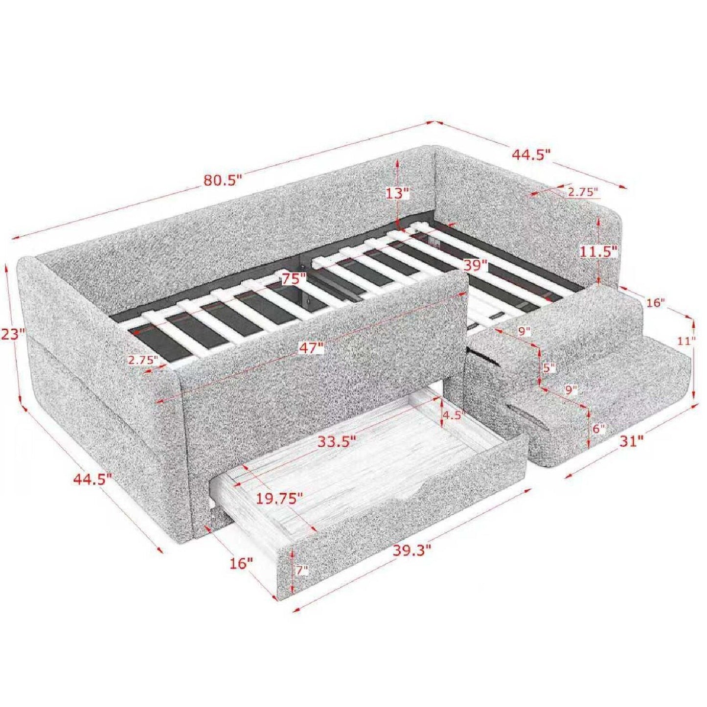 Safe Kids Bed With Guardrails And Storage