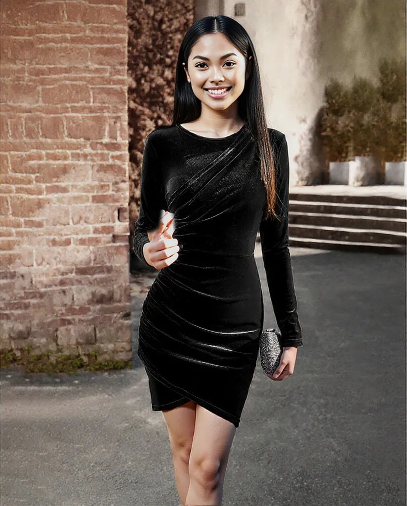 New beautiful black Autumn And Winter Round Neck Dress for women