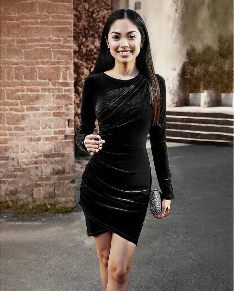New beautiful black Autumn And Winter Round Neck Dress for women