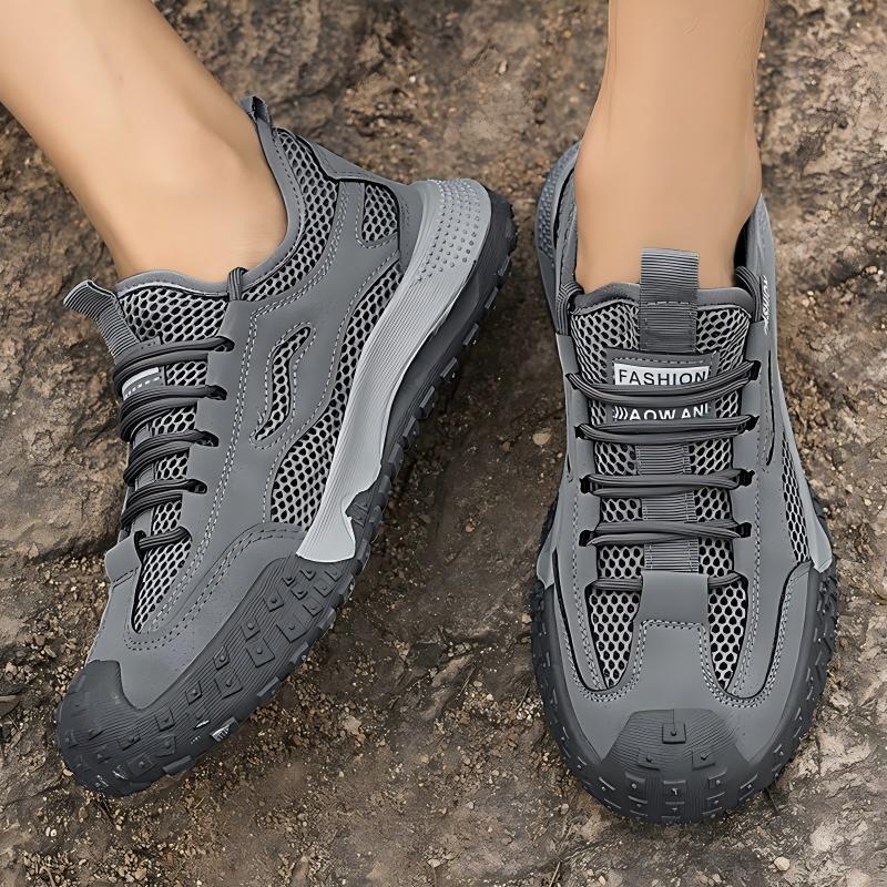 Men's Four-Season Breathable Mesh Work Sneakers, Outdoor Casual Shoes With Tire Pattern Soles