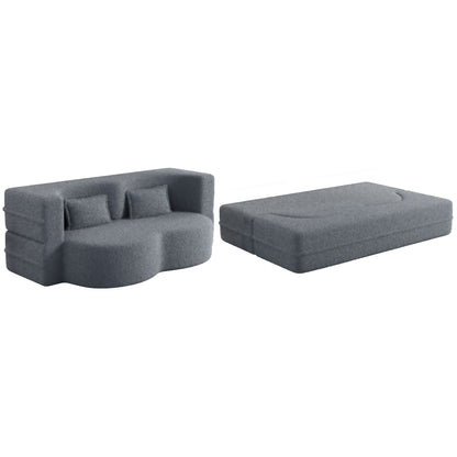 Modern Floor Sofa With Two Pillows Convertible Teddy Fabric Foam Filled Bed