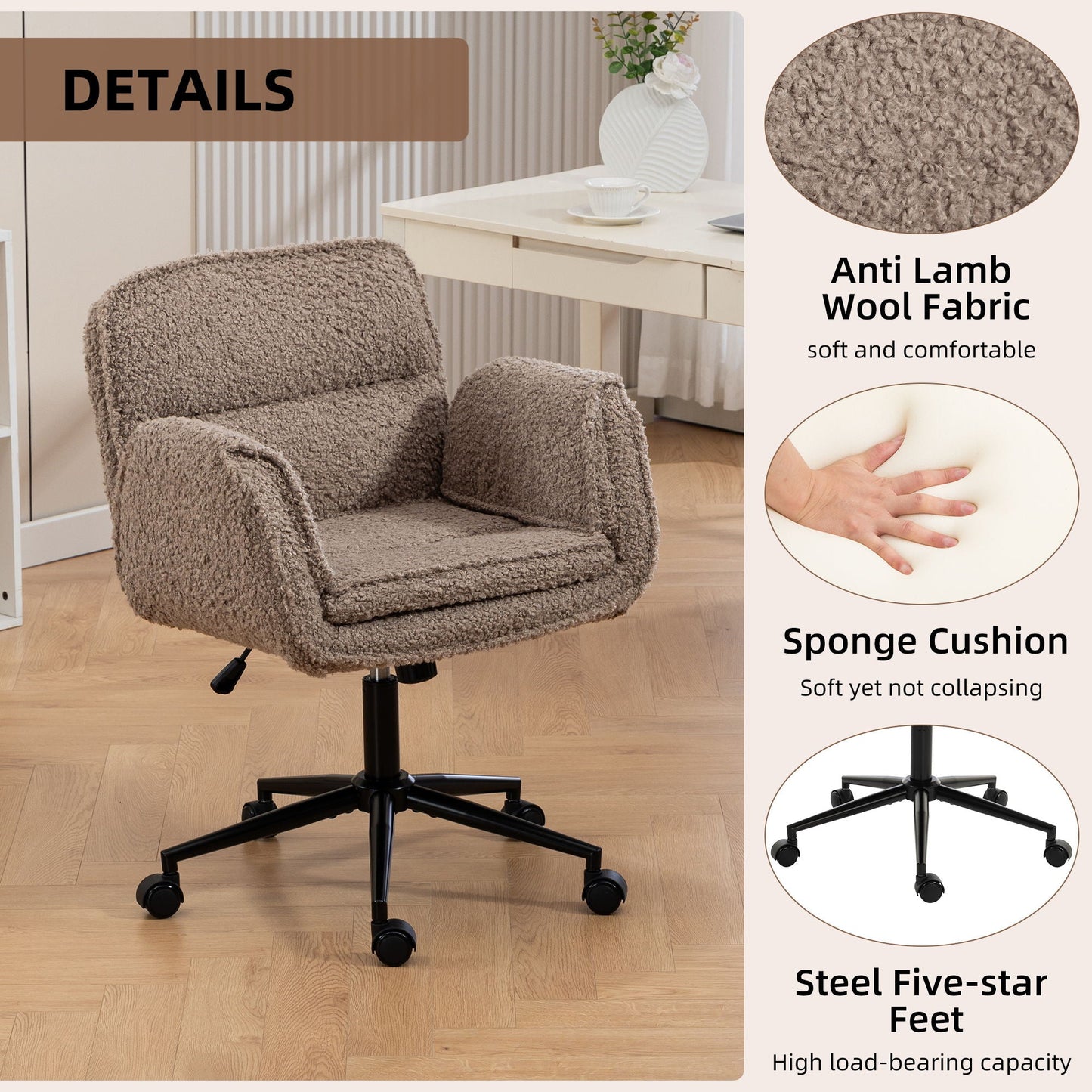 Criss Cross Swivel Desk Chair With Adjustable Armrests & Wheels For Home Office