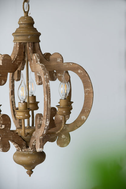 Farmhouse Chandelier, 6 Light Wood Chandelier Pendant Light Fixture With Adjustable Chain For Dining Room Living Room Entryway, Bulb Not Included